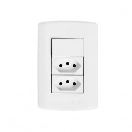 Interruptor 1 Tecla  Simples e 2 Tomadas 10A 2x4 com Placa Modular Pluzie