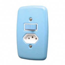 Interruptor 1 Tecla  Simples e Tomada 20A 2x4 com Placa Modular Azul Pluzie