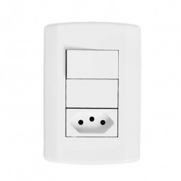 Interruptor 1 Tecla  Simples e Tomada 2x4 com Placa Modular Pluzie