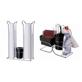 Kit Porta Copos Descartáveis 80/100 200ml + Porta Saches Preto Cromado