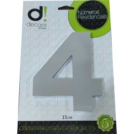 Número Residencial Algarismo Alumínio Espelhado com PVC 15 Cm No 4 Decore