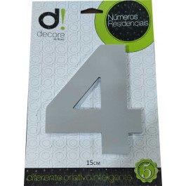 Número Residencial Algarismo Alumínio Espelhado com PVC 15 Cm No 4 Decore