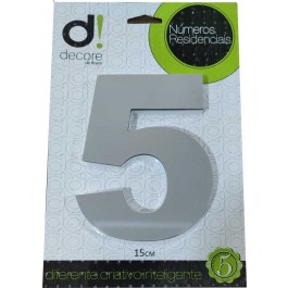 Número Residencial Algarismo Alumínio Espelhado com PVC 15 Cm No 5 Decore