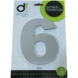 Número Residencial Algarismo Alumínio Espelhado com PVC 15 Cm No 6 Decore