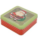 Caixa de Metal com Tampa Transparente Papai Noel