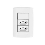 Interruptor 1 Tecla  Simples e 2 Tomadas 10A 2x4 com Placa Modular Pluzie